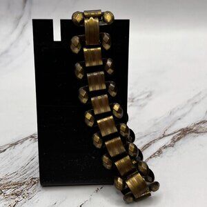 Vintage Brass Gold-tone 7 3/4" x 3/4" Metal Clasp Link Bracelet MCM